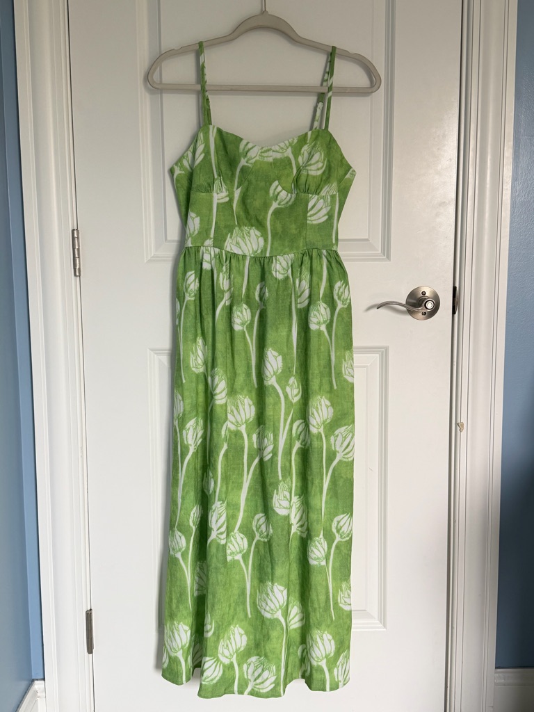 Rihoas Lime Green Floral Patterned Midi Dress Sizer Medium 39605 — image 3 of 8